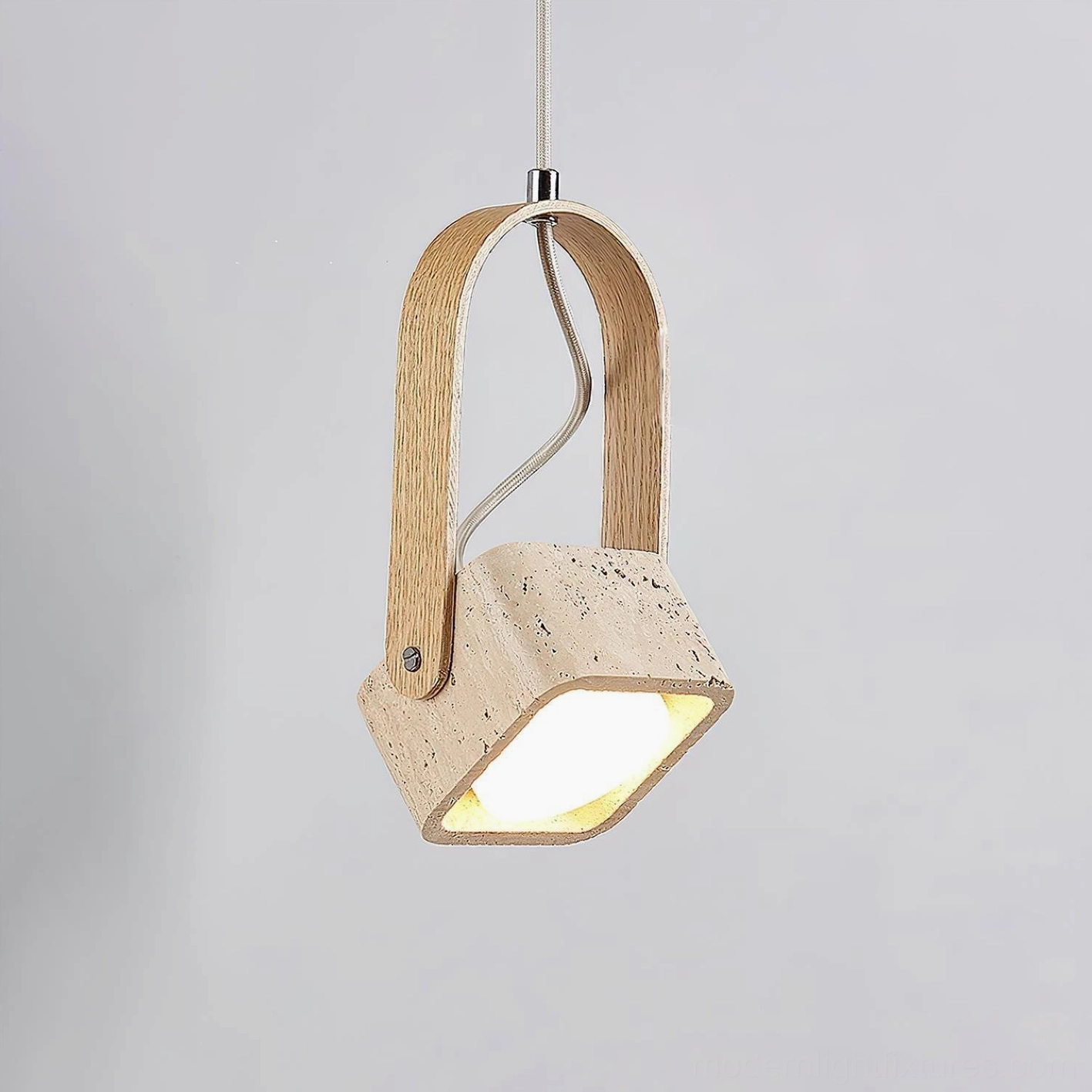 Travertine wood pendant lamp wood color beige natural stone hanging light fixture