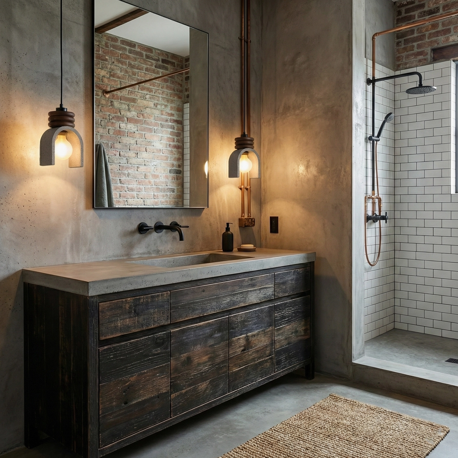 Arched travertine pendant lamp with wooden ring suspension system, demonstrating elegant design integration of natural stone and organic wood materials for contemporary interiors