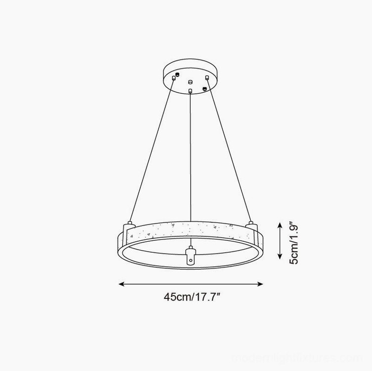 Travertine ring pendant light 45cm diameter technical dimension blueprint