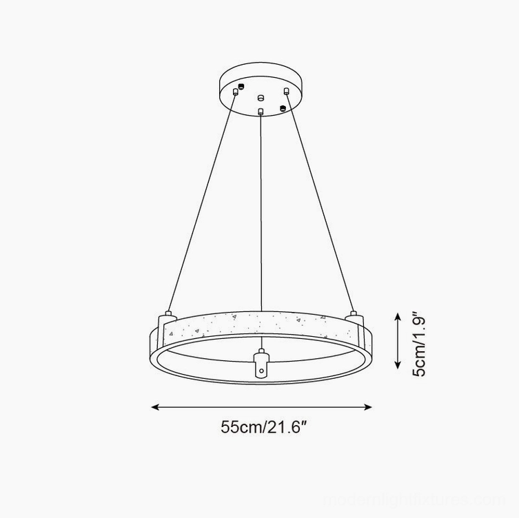 Travertine ring pendant light 55cm diameter technical dimension drawing