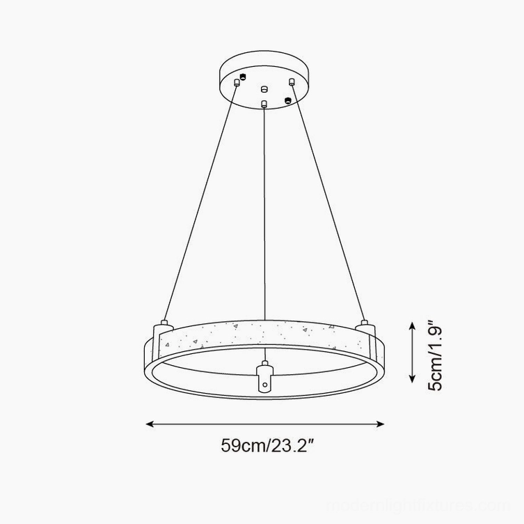 Travertine ring pendant light 59cm diameter technical dimension blueprint
