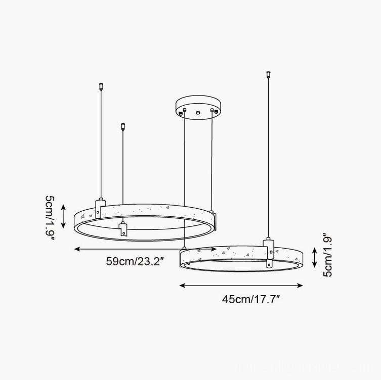Modern travertine ring pendant light showing LED warm light diffusion through stone
