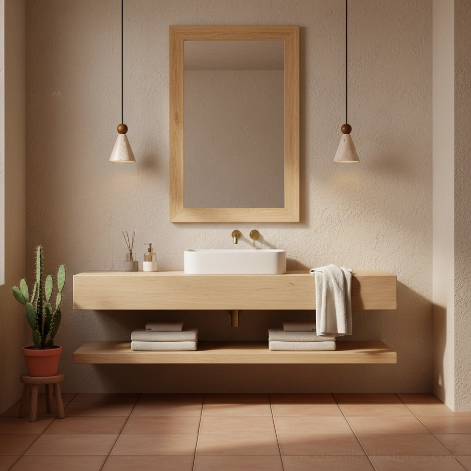 Travertine pendant light with warm ambient lighting in contemporary kitchen or dining space