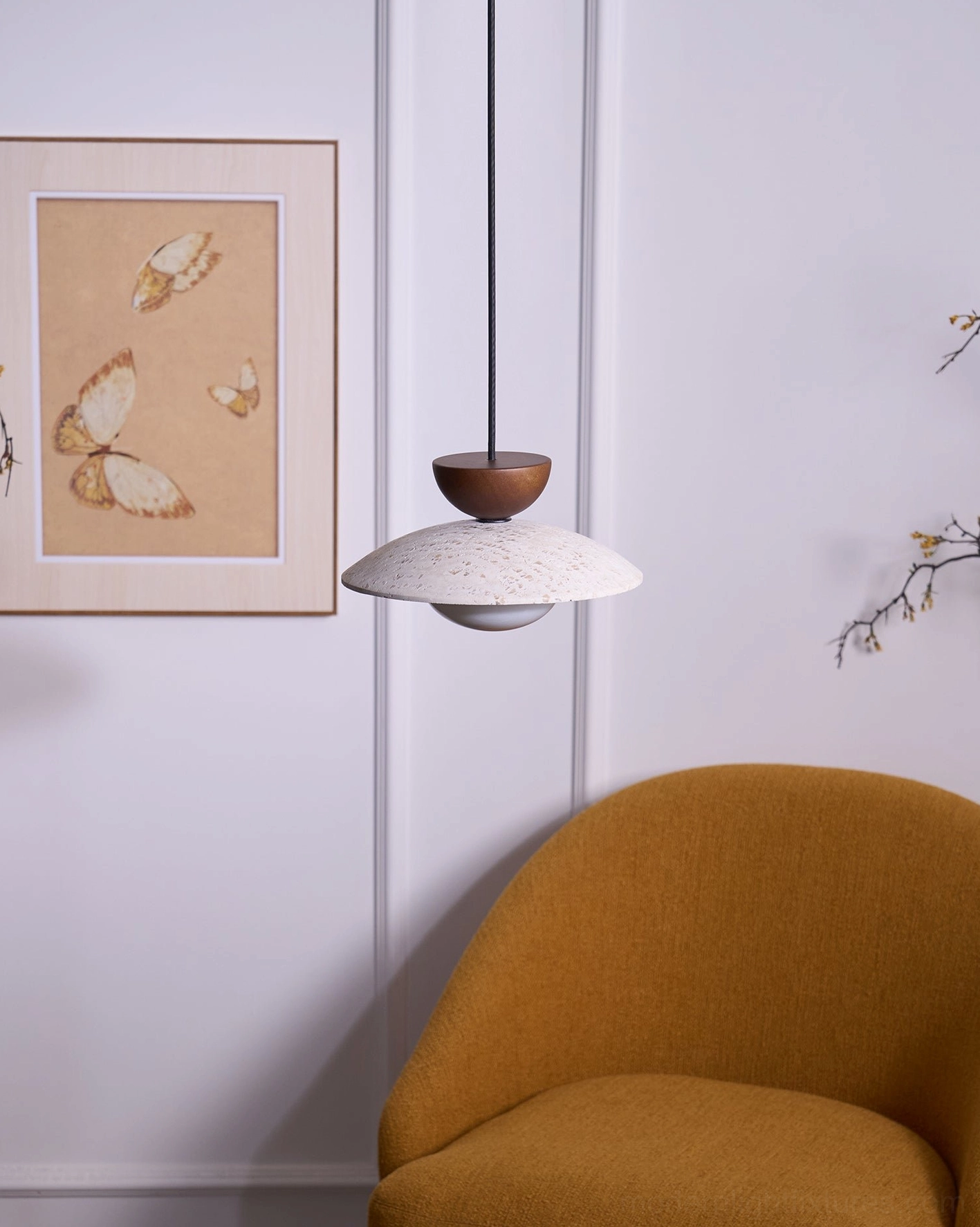 Tia travertine pendant light in beige finish color option detail