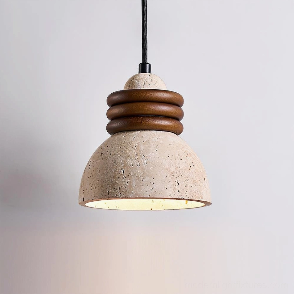Travertine pendant light in situ showing integration into contemporary home interior design and ambient lighting scheme