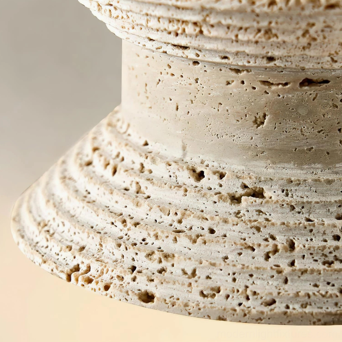Travertine pendant light fixture showing compatibility with dimmer switches and color temperature variation