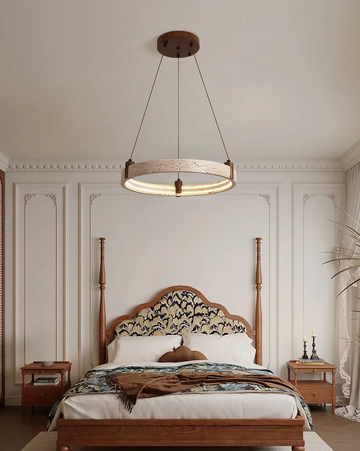 Eclora travertine ring pendant light in minimalist foyer entry space