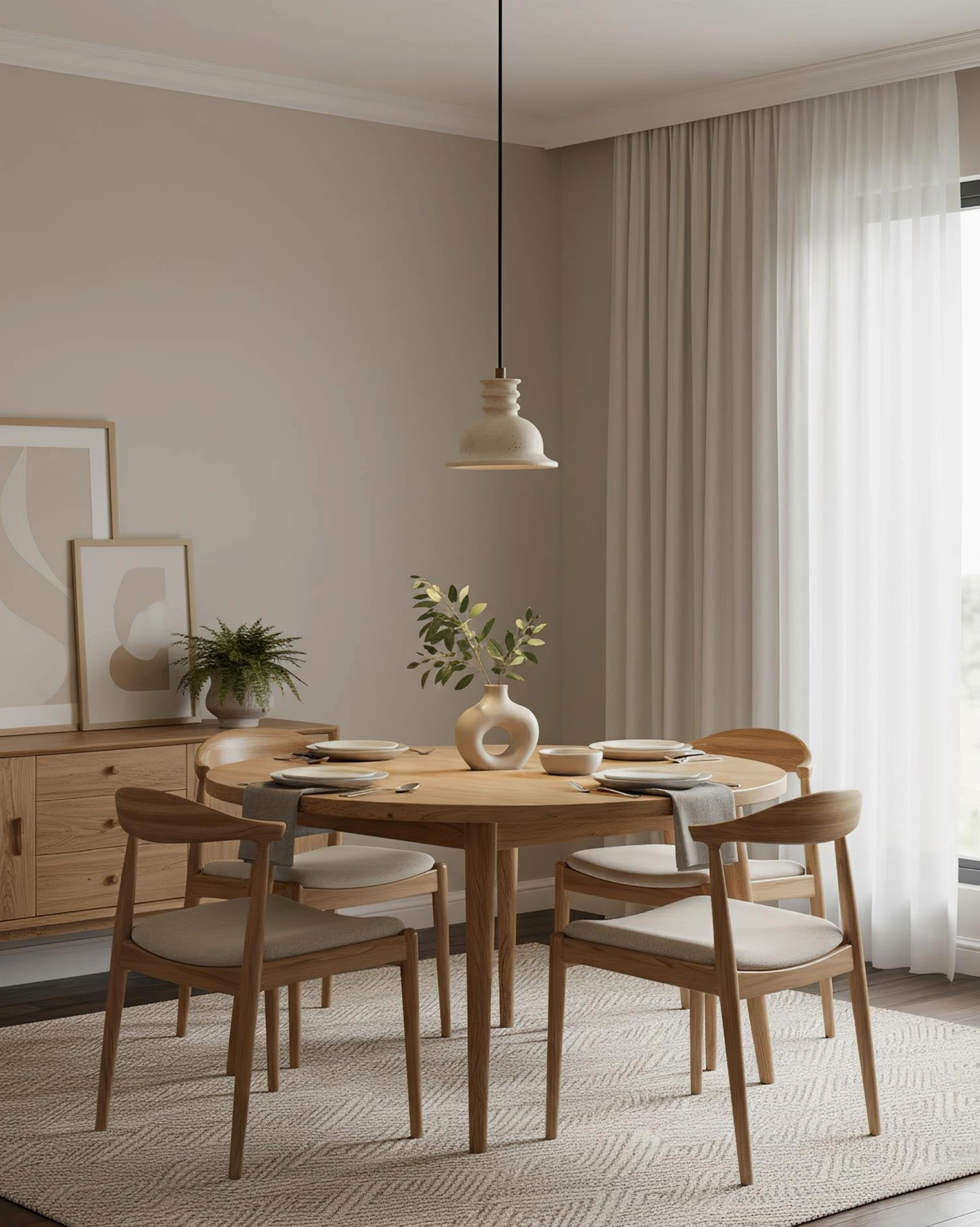 Travertine pendant light in japandi wabi-sabi interior design space highlighting natural material authenticity and sculptural form