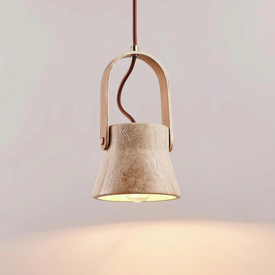 Japandi fusion style space with Nissa travertine pendant light showcasing wabi-sabi principles