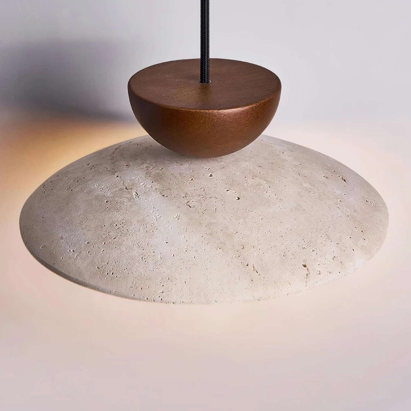 Tia travertine pendant light in kitchen island over stone countertop installation