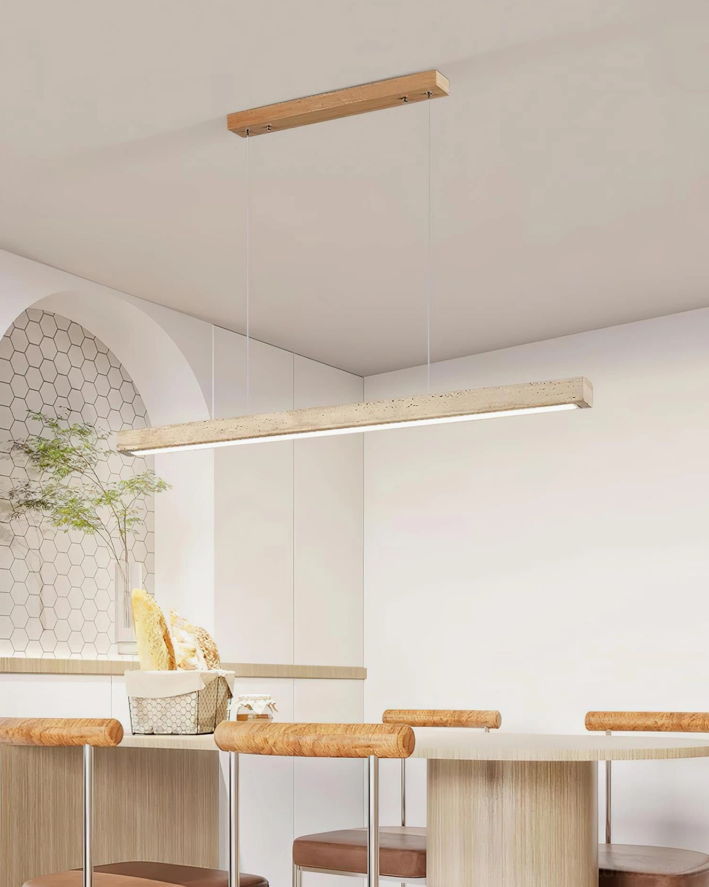 Travertine linear pendant chandelier kitchen island lighting solution modern