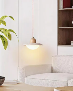 Modern travertine pendant light in living room interior design setting
