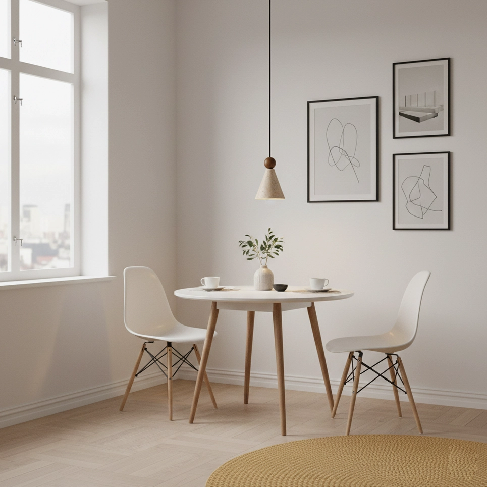 Minimalist travertine stone pendant fixture showing clean lines and organic form