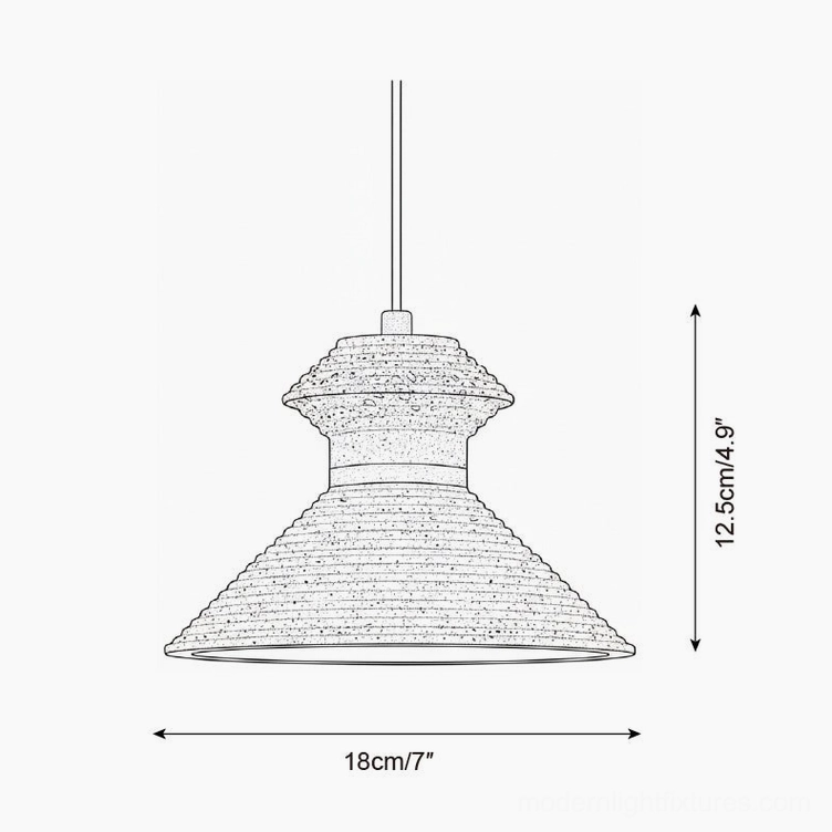 Travertine pendant light technical specifications diagram showing dimension measurements in centimeters and inches