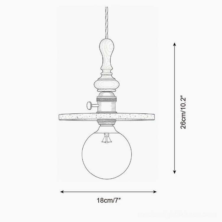 Model A travertine pendant light technical drawing - 18cm diameter 7 inches