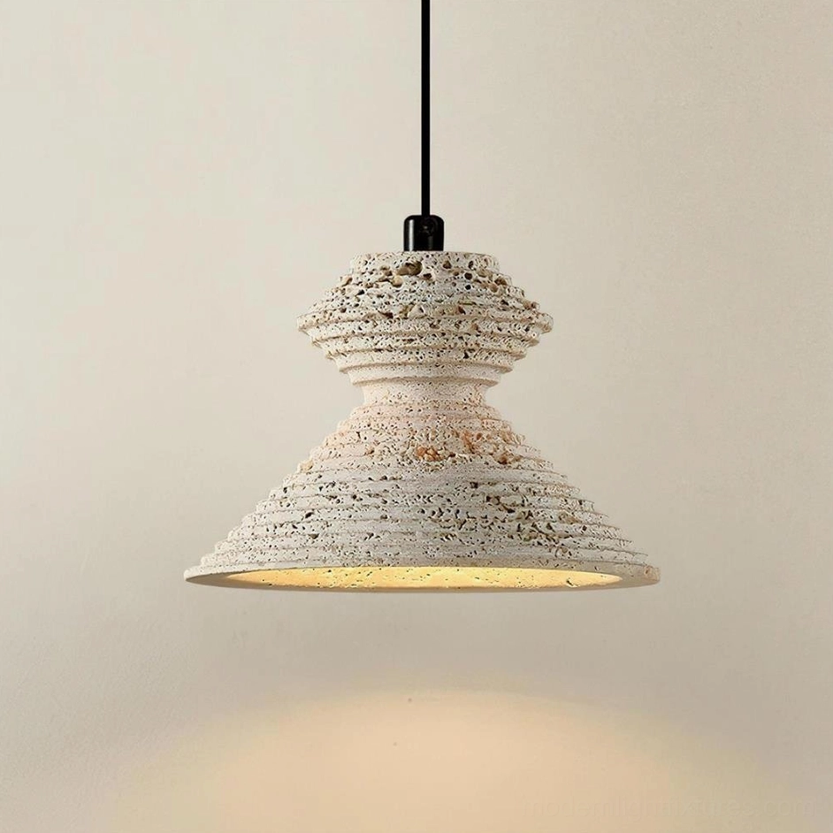 Travertine pendant light model B in small size showing versatile application in intimate spaces