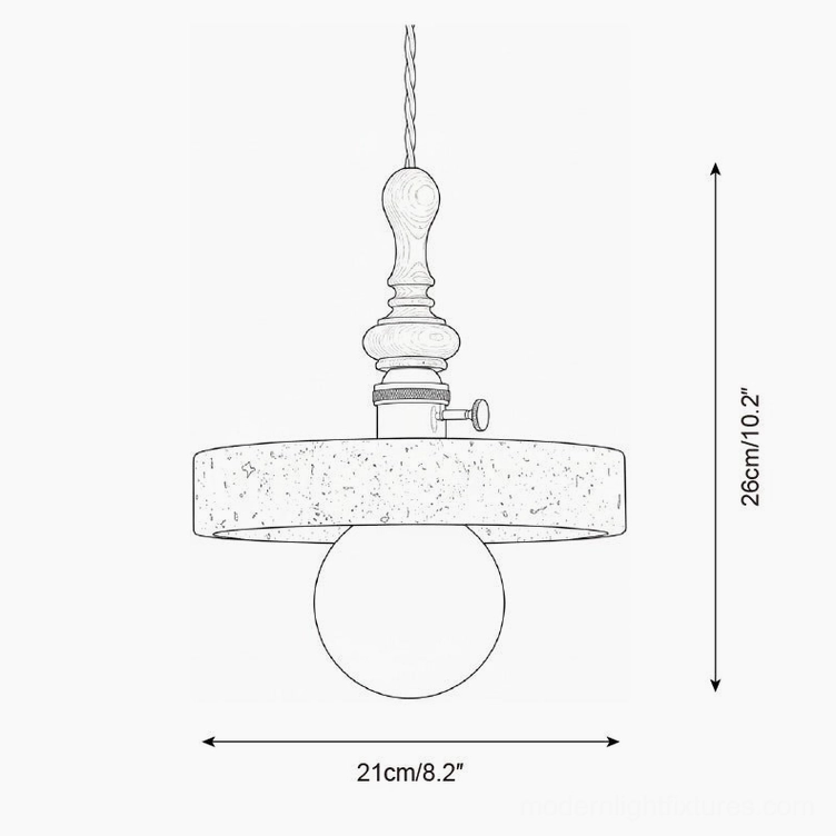 Model B travertine pendant light technical drawing - 21cm diameter 8.2 inches