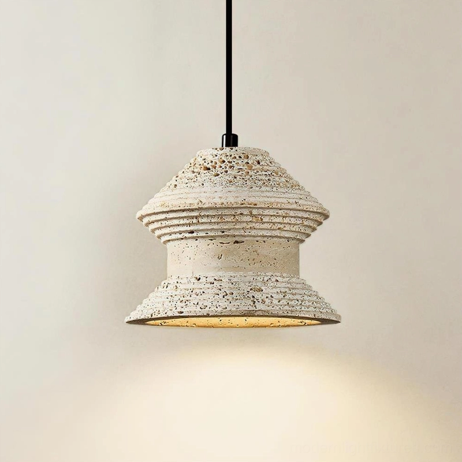 Travertine pendant light model C in beige tone showing compact size perfect for residential spaces