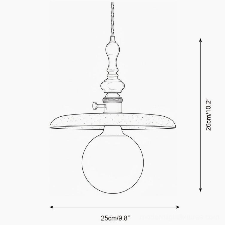 Model C travertine pendant light technical drawing - 25cm diameter 9.8 inches