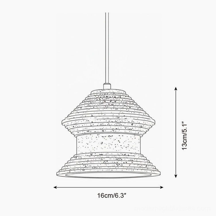 Technical specification drawing showing travertine pendant light model C with detailed dimension measurements