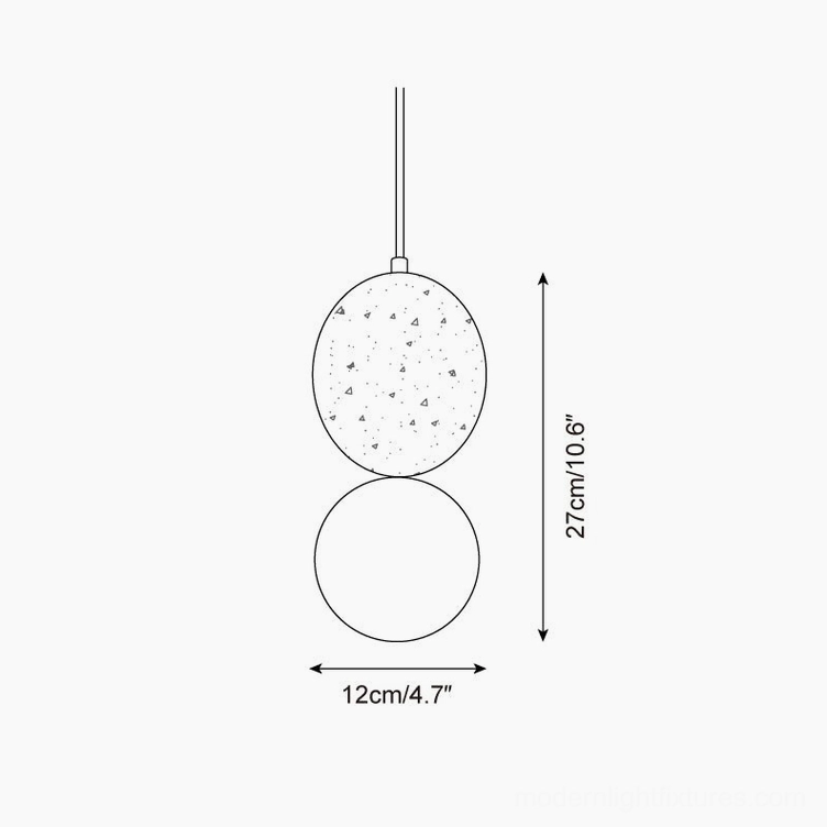 Cenari pendant lamp Model D technical drawing showing tall oval travertine design with 27cm height 12cm diameter dimensions