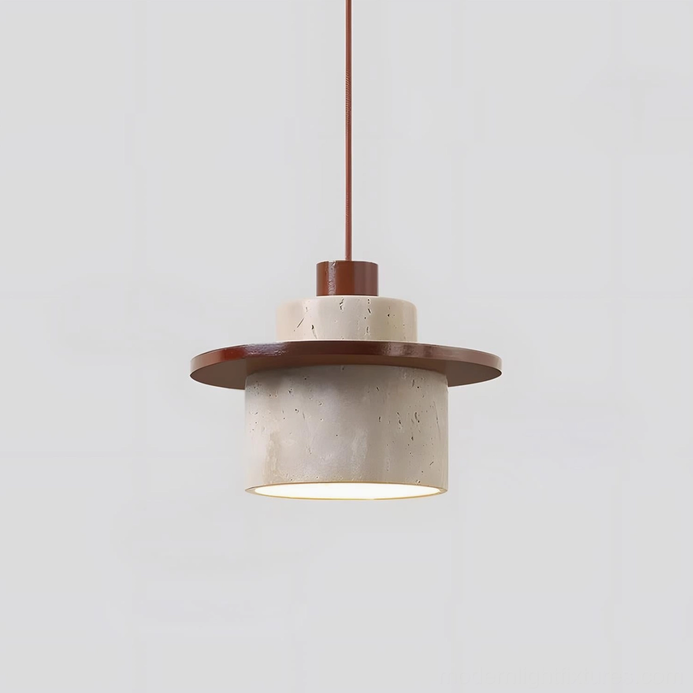 Travertine pendant light installation view contemporary minimalist interior