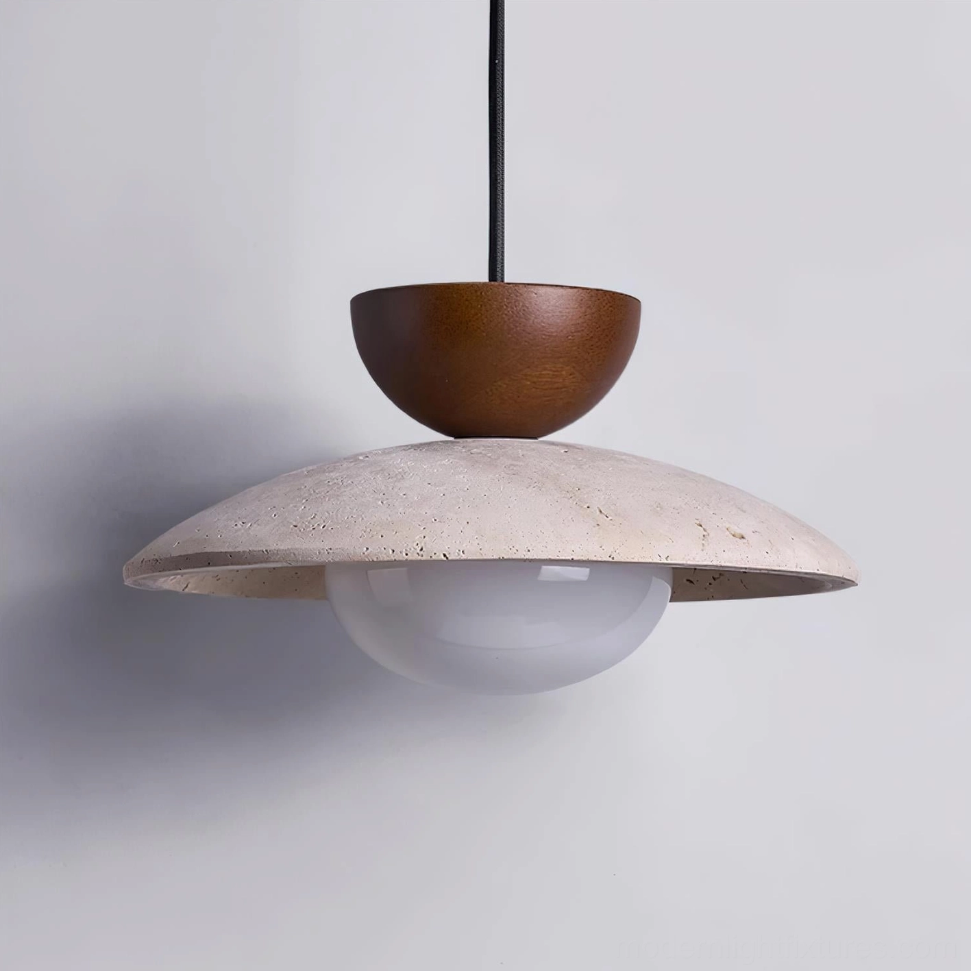 Tia travertine pendant lamp in minimalist Scandinavian interior design setting
