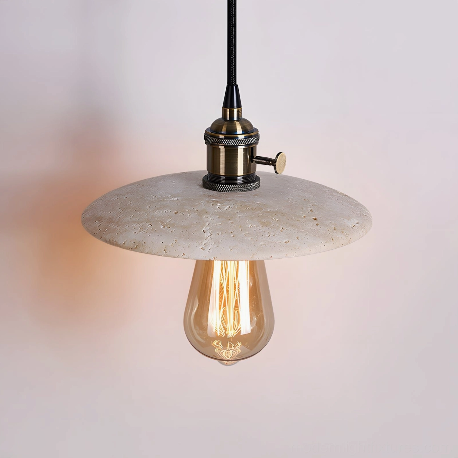Travertine stone pendant light side profile showing shade depth and material quality