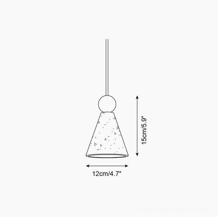 Single travertine pendant light dimension schematic - 12cm diameter x 15cm height specifications