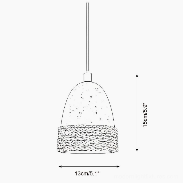 Single Baskra pendant light technical diagram showing 13cm diameter and 15cm height specifications