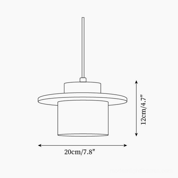 Travertine stone pendant light technical drawing and specifications, flat front view showing dimensions 20cm diameter by 12cm height
