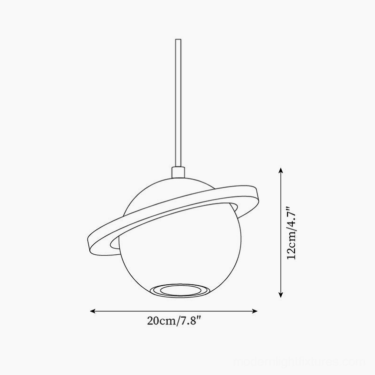 Technical orthographic schematic drawing of travertine sphere pendant light with dimension specifications 20cm diameter by 12cm height