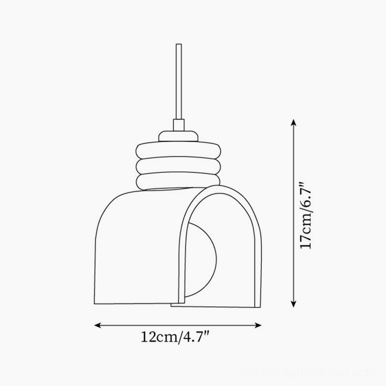 Technical line drawing diagram of travertine pendant light showing exact dimensions 12cm diameter and 17cm height specifications