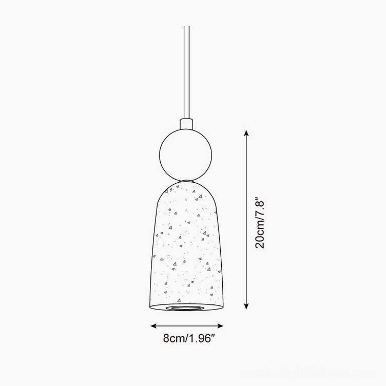 Technical diagram of Bellin pendant light showing 20cm height and 8cm diameter specifications