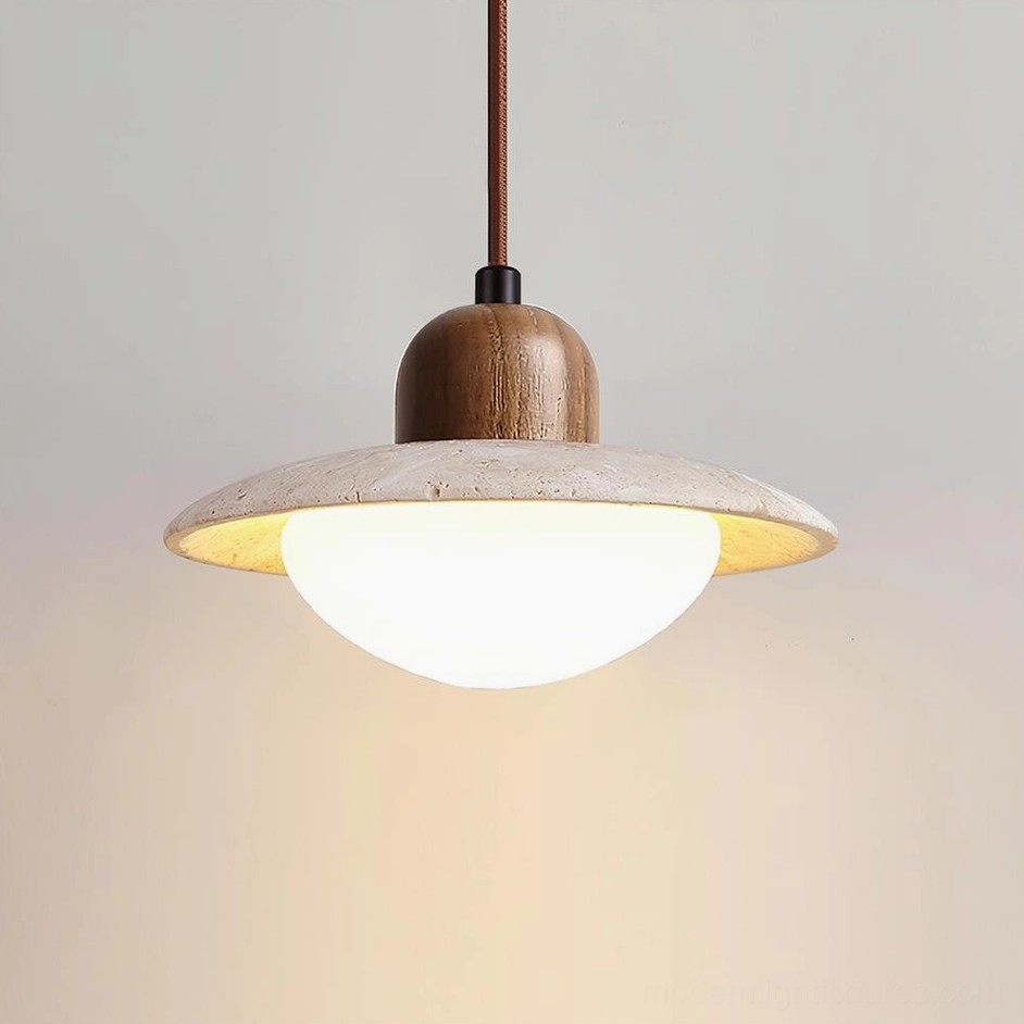 Walnut color travertine UFO pendant light contemporary design