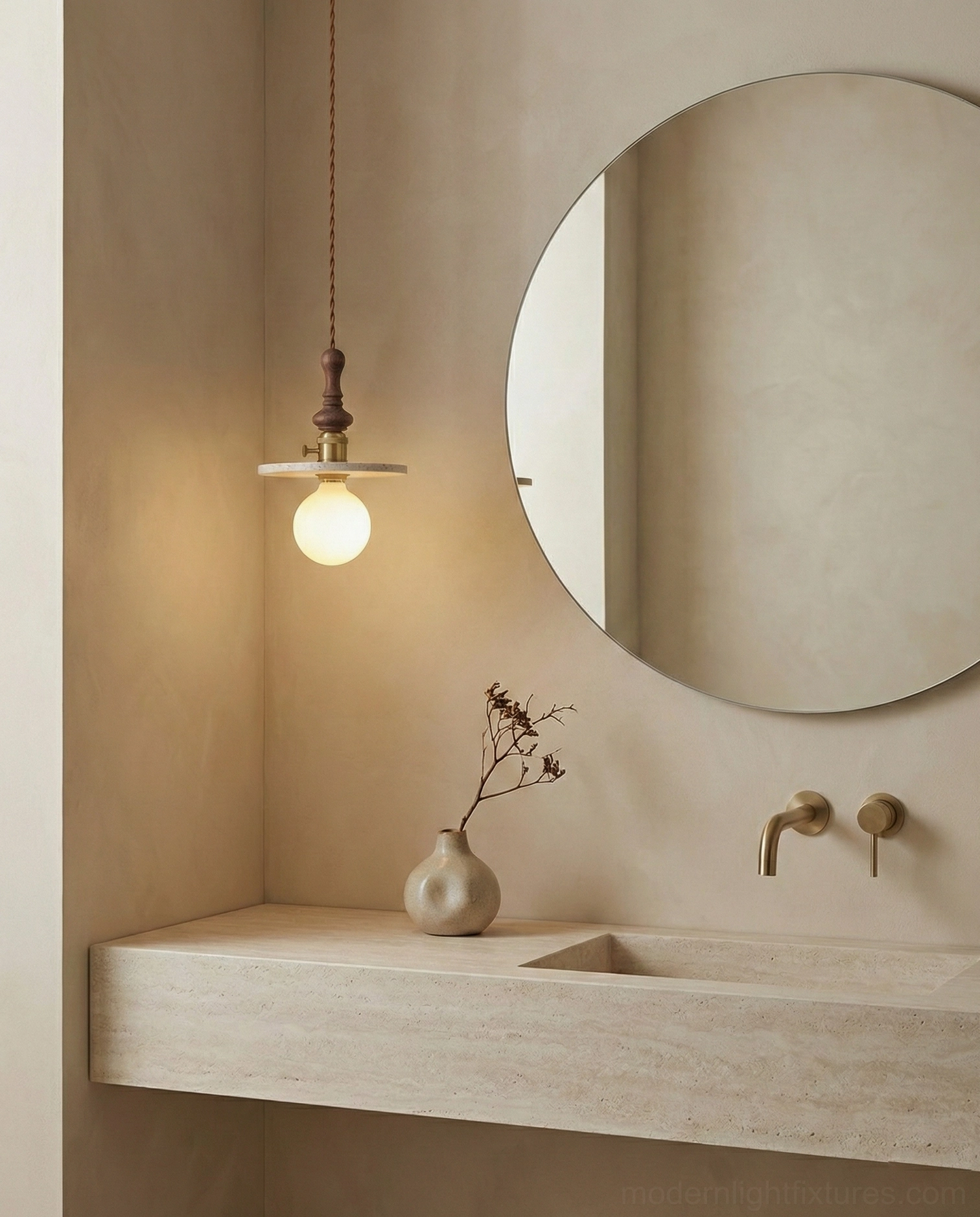 Single travertine pendant lamp warm glow and diffused light effect