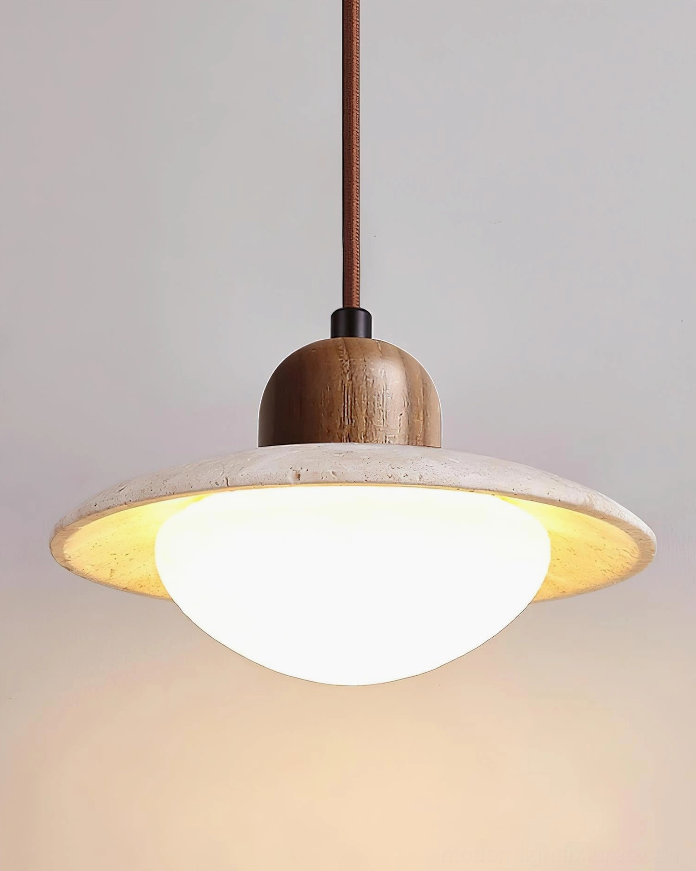 Direct view travertine UFO pendant light warm white LED integrated