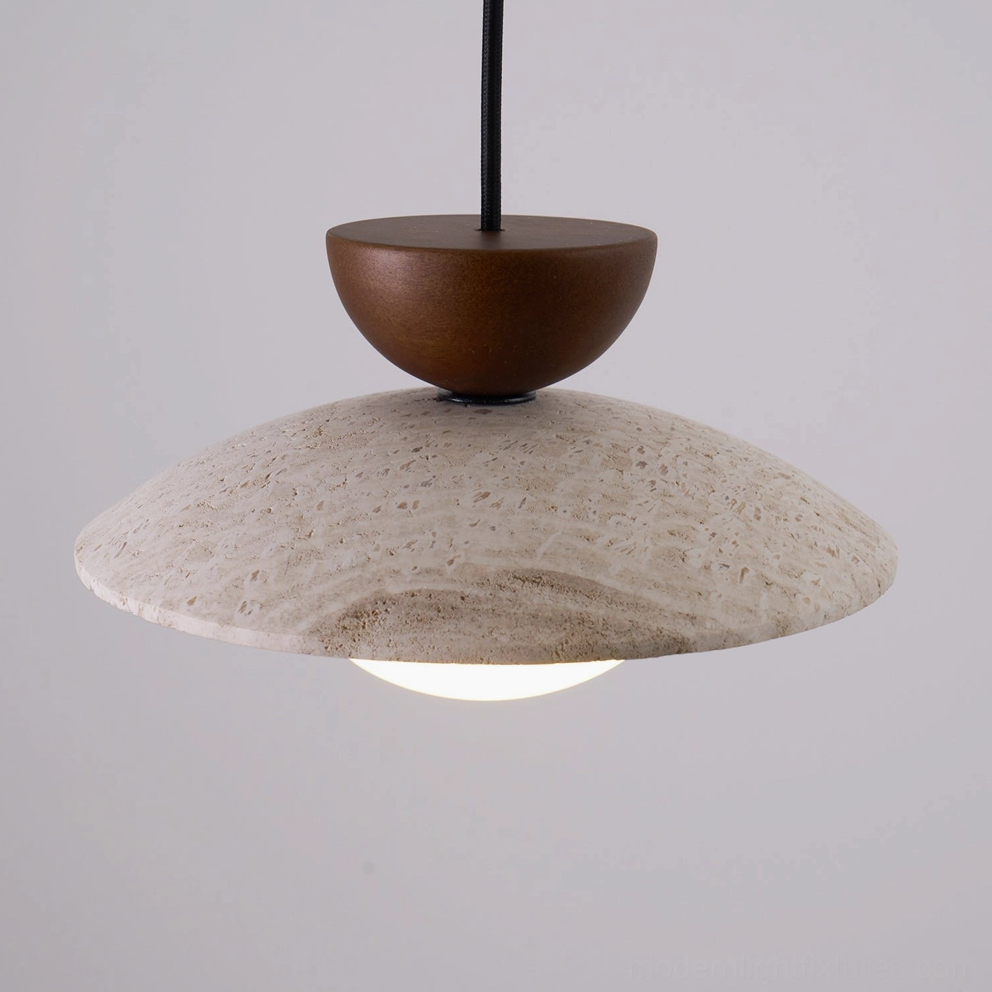 Tia travertine pendant light in light wood finish color option detail