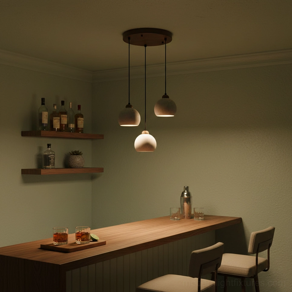travertine dome pendant light close-up natural material surface characteristics