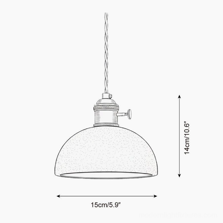 Semi-spherical travertine pendant light design schematic Model A 15cm diameter