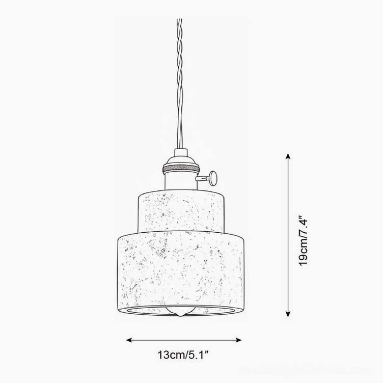 Two-tier cylindrical travertine pendant light design schematic Model C 13cm width