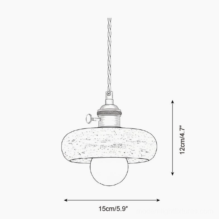 Flattened disc travertine pendant lamp design schematic Model D 15cm diameter