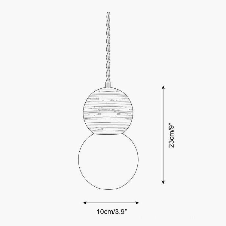 Gourd-shaped travertine pendant light design schematic Model E elongated 23cm height