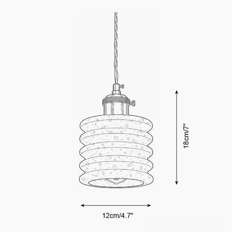 Cylindrical travertine pendant light design schematic Model F 12cm diameter 18cm height