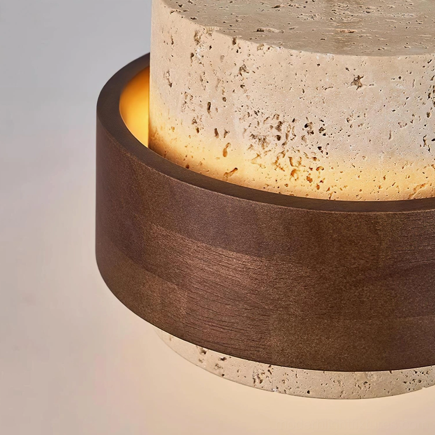 Travertine plug-in pendant light fixture showing plug-in connector and adjustable cord system