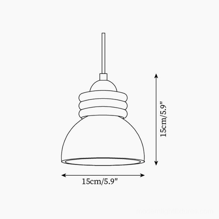 Single travertine pendant light technical line drawing schematic, front view showing 15cm diameter dimensions