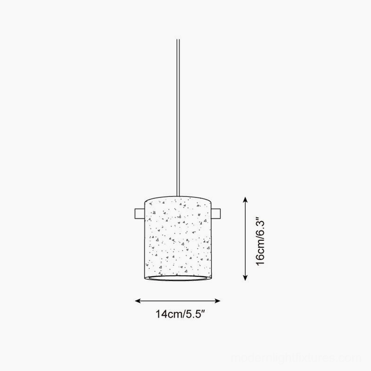 Single travertine pendant lamp technical diagram showing specifications, diameter 14cm height 16cm dimensions