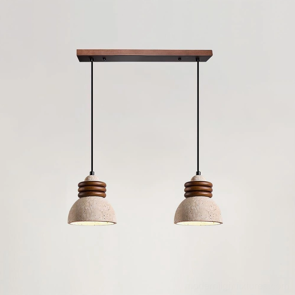 Two-head travertine pendant light 60cm configuration perfect for compact kitchen islands and bathroom vanity lighting