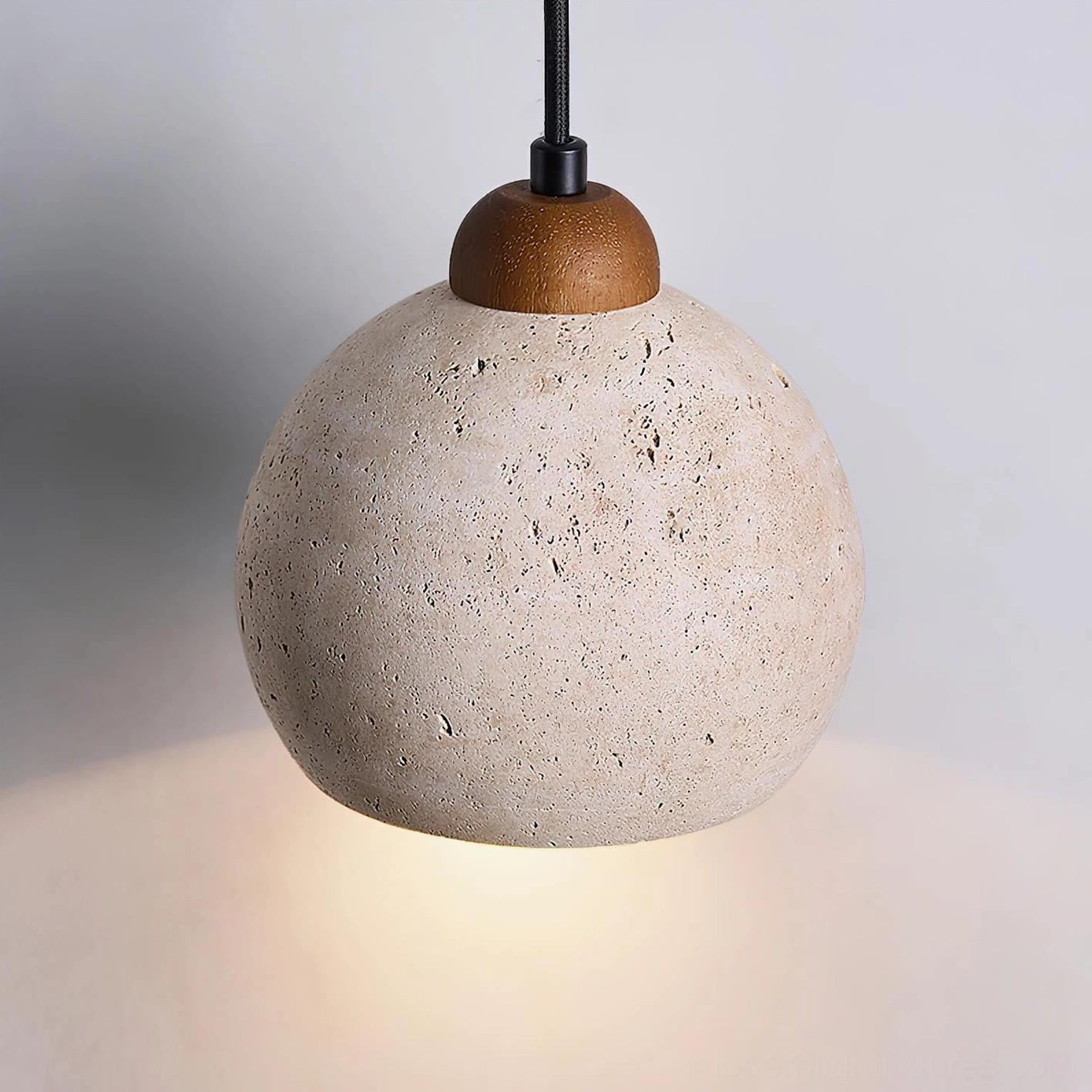 travertine pendant light wabi-sabi aesthetic raw natural stone Japanese influence