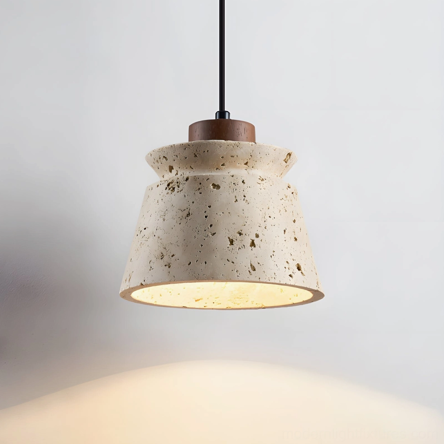 Walnut Color & Beige travertine pendant light variant, intimate warm glow for dining or task lighting